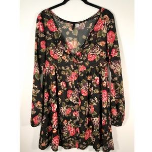 H&M Sheer Floral Babydoll Dress